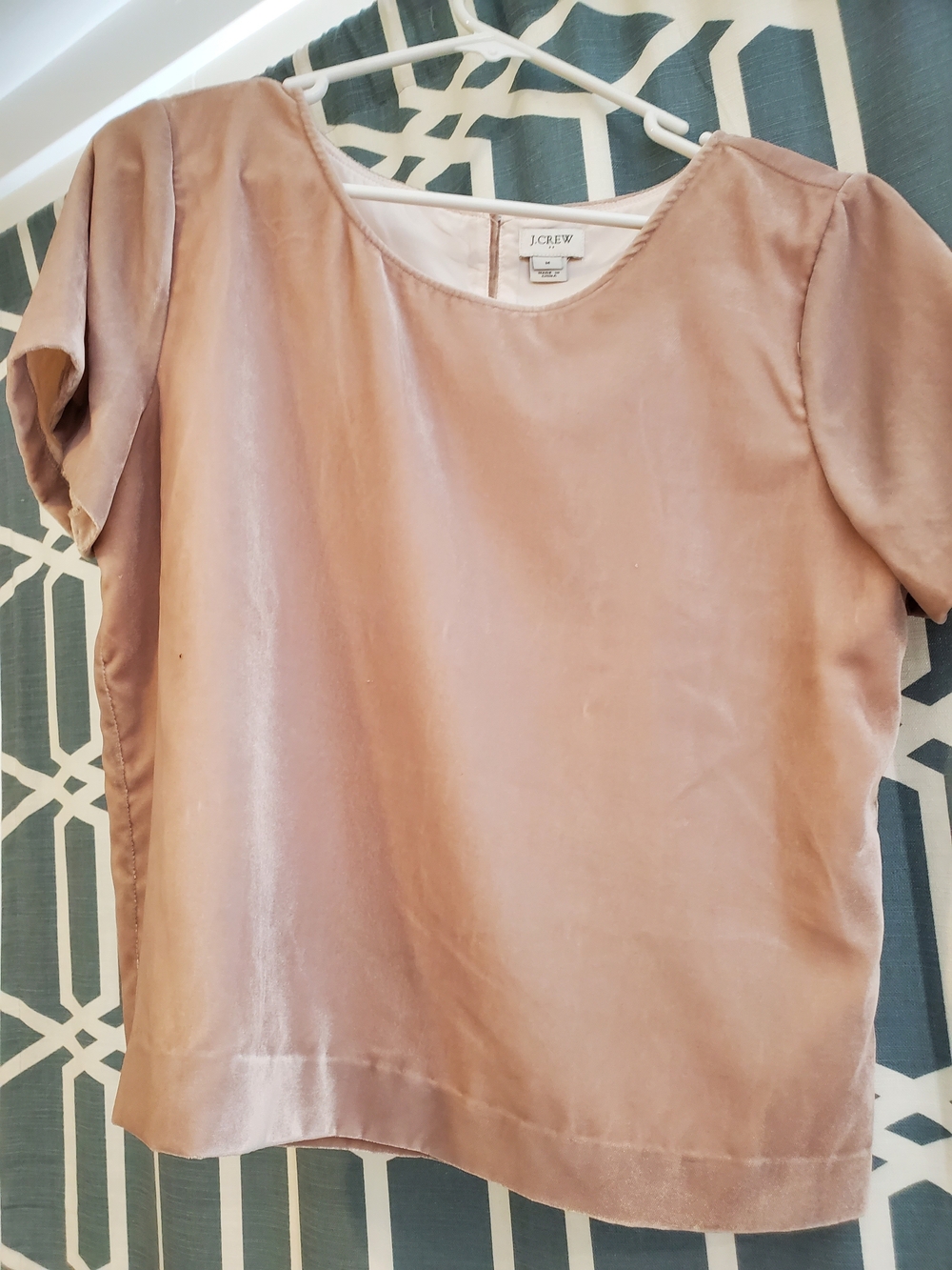 J. Crew Rose Blush Velvet Short Sleeve Top